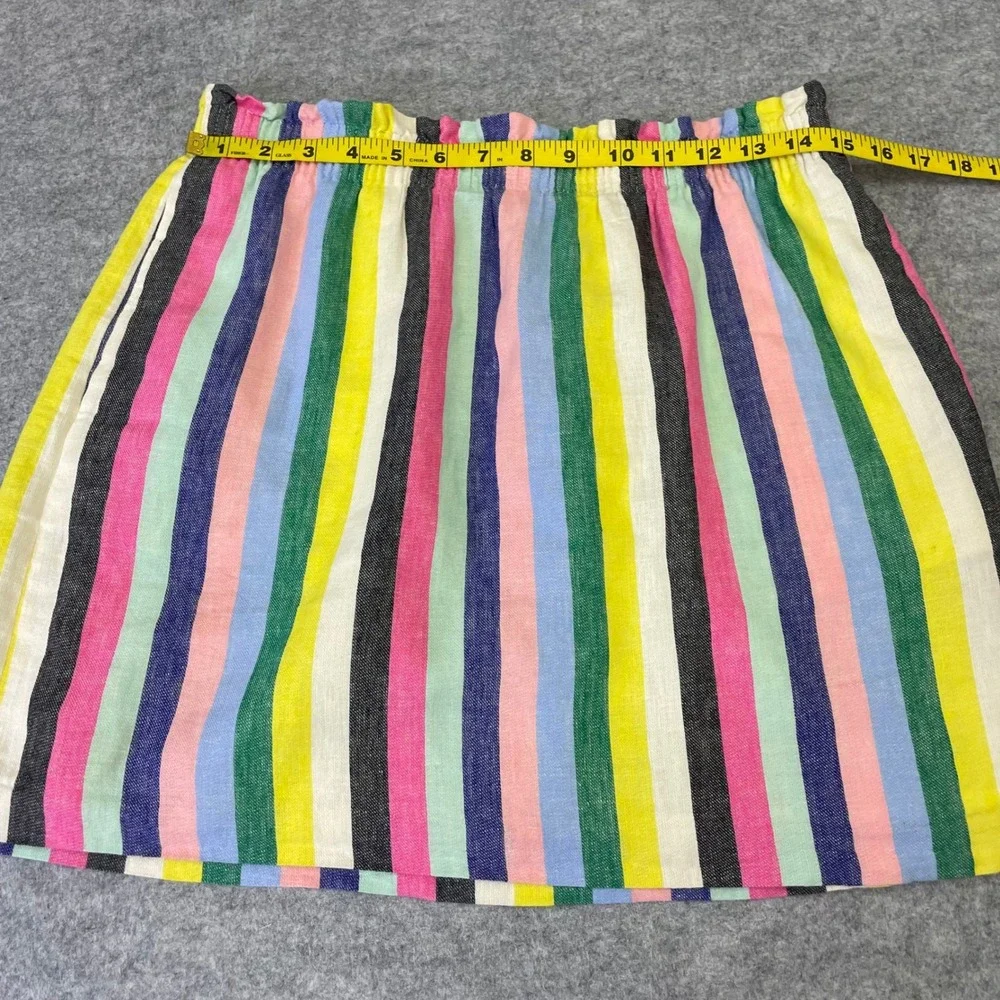 J.Crew Multi Color Striped Linen Blend Paperbag Waist Mini Skirt Size 8
